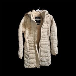 Hollister Beige Quilted Hooded Coat